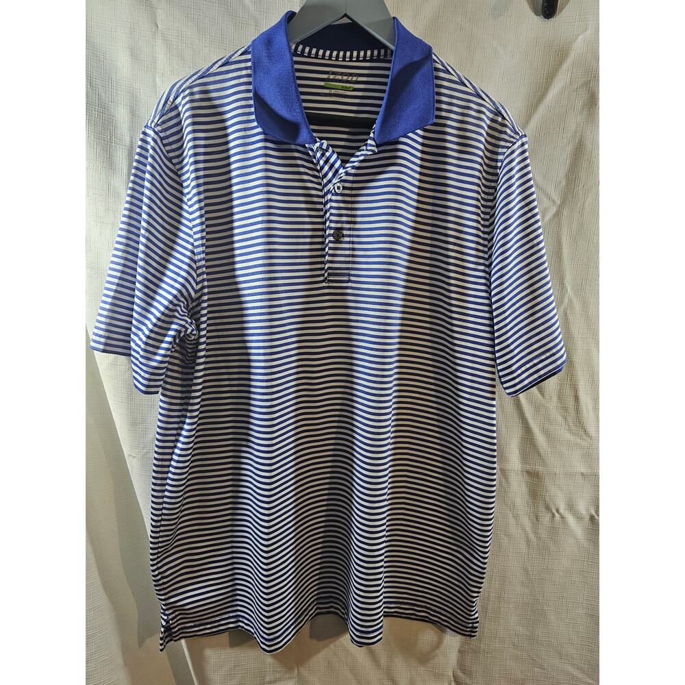 IZOD Performance Polo Shirt Mens XLarge Blue White Striped Luxury Sport Golf